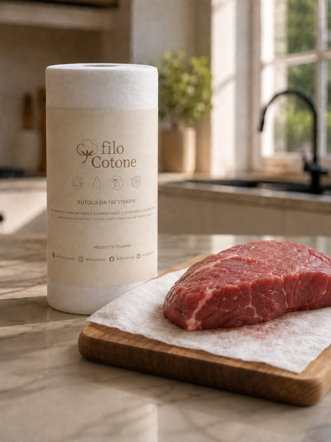 filoCotone® – Rotolo monouso in 100% cotone idrofilo | 100 strappi
