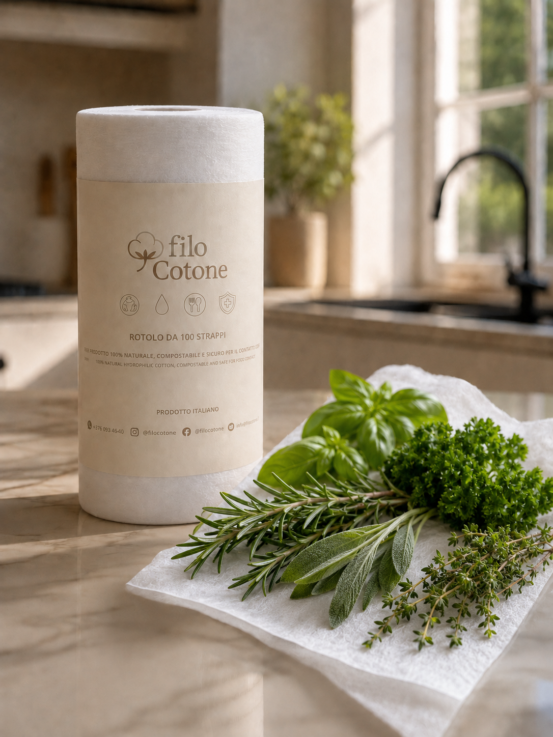 filoCotone® – Rotolo monouso in 100% cotone idrofilo | 100 strappi