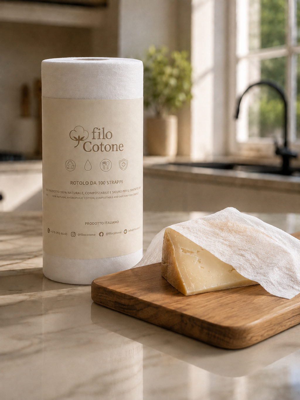 filoCotone® – Rotolo monouso in 100% cotone idrofilo | 100 strappi