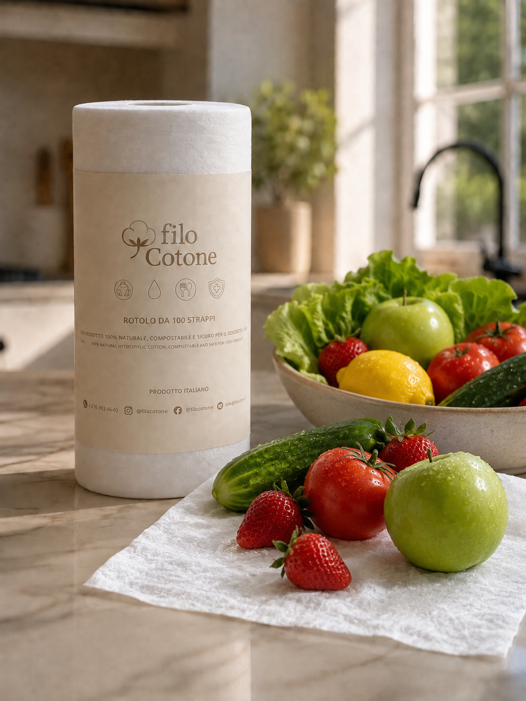 filoCotone® – Rotolo monouso in 100% cotone idrofilo | 100 strappi