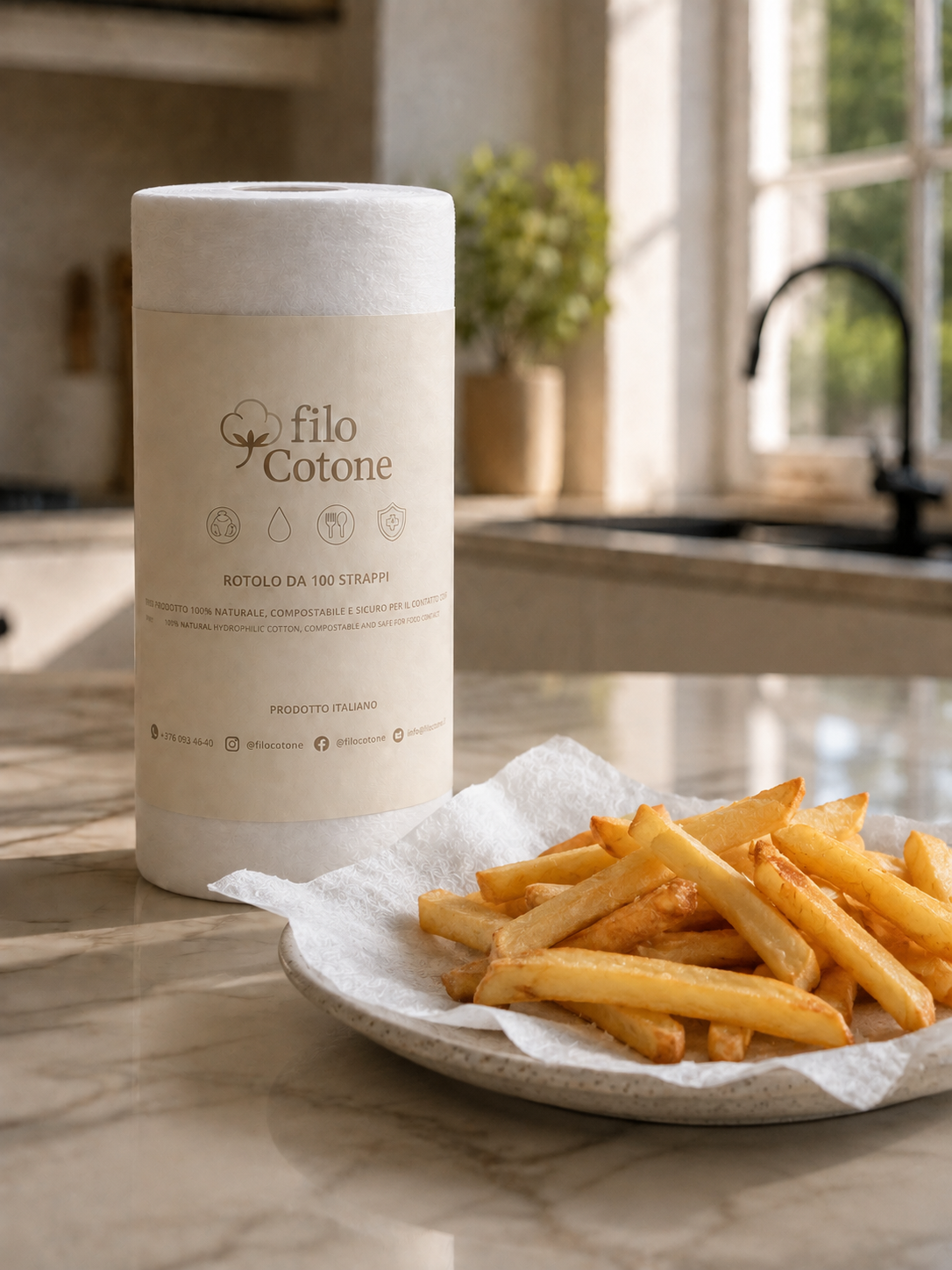 filoCotone® – Rotolo monouso in 100% cotone idrofilo | 100 strappi