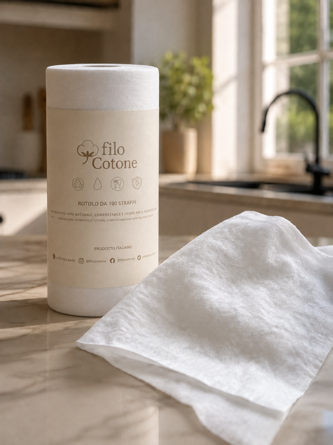 filoCotone® – Rotolo monouso in 100% cotone idrofilo | 100 strappi