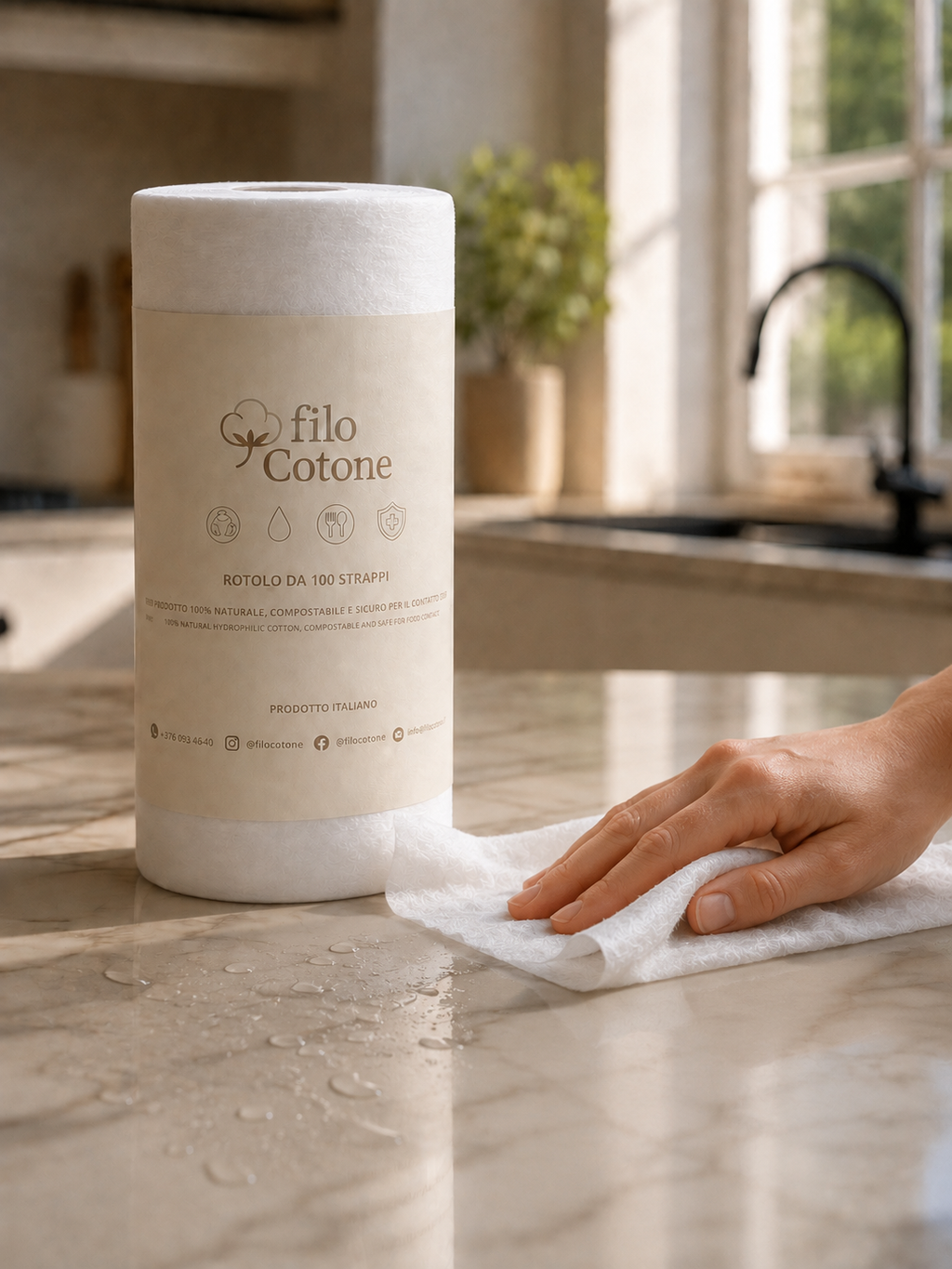 filoCotone® – Rotolo monouso in 100% cotone idrofilo | 100 strappi